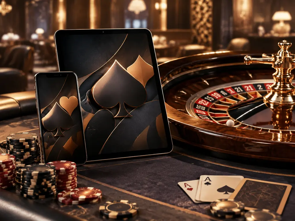 Ponsel dan tablet di samping roda roulette