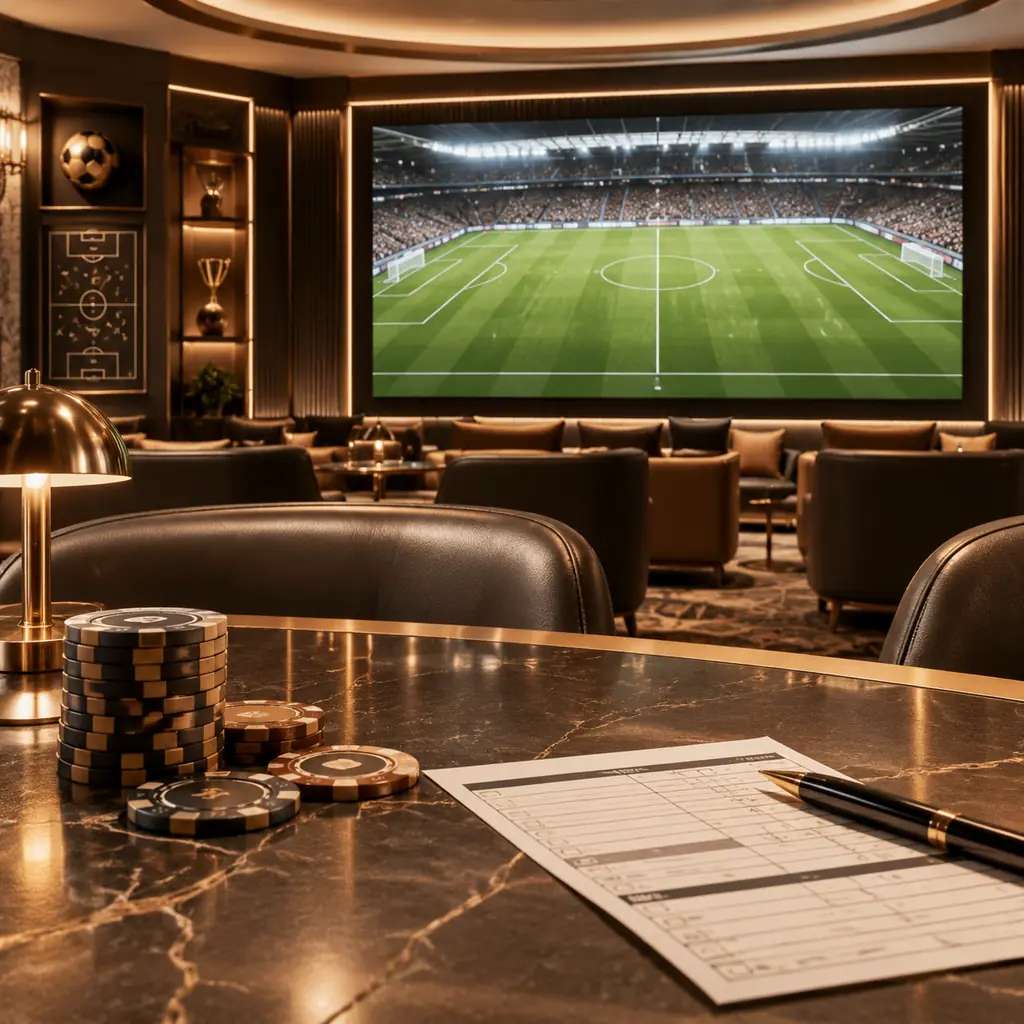 Layar lapangan sepak bola di area sportsbook kasino